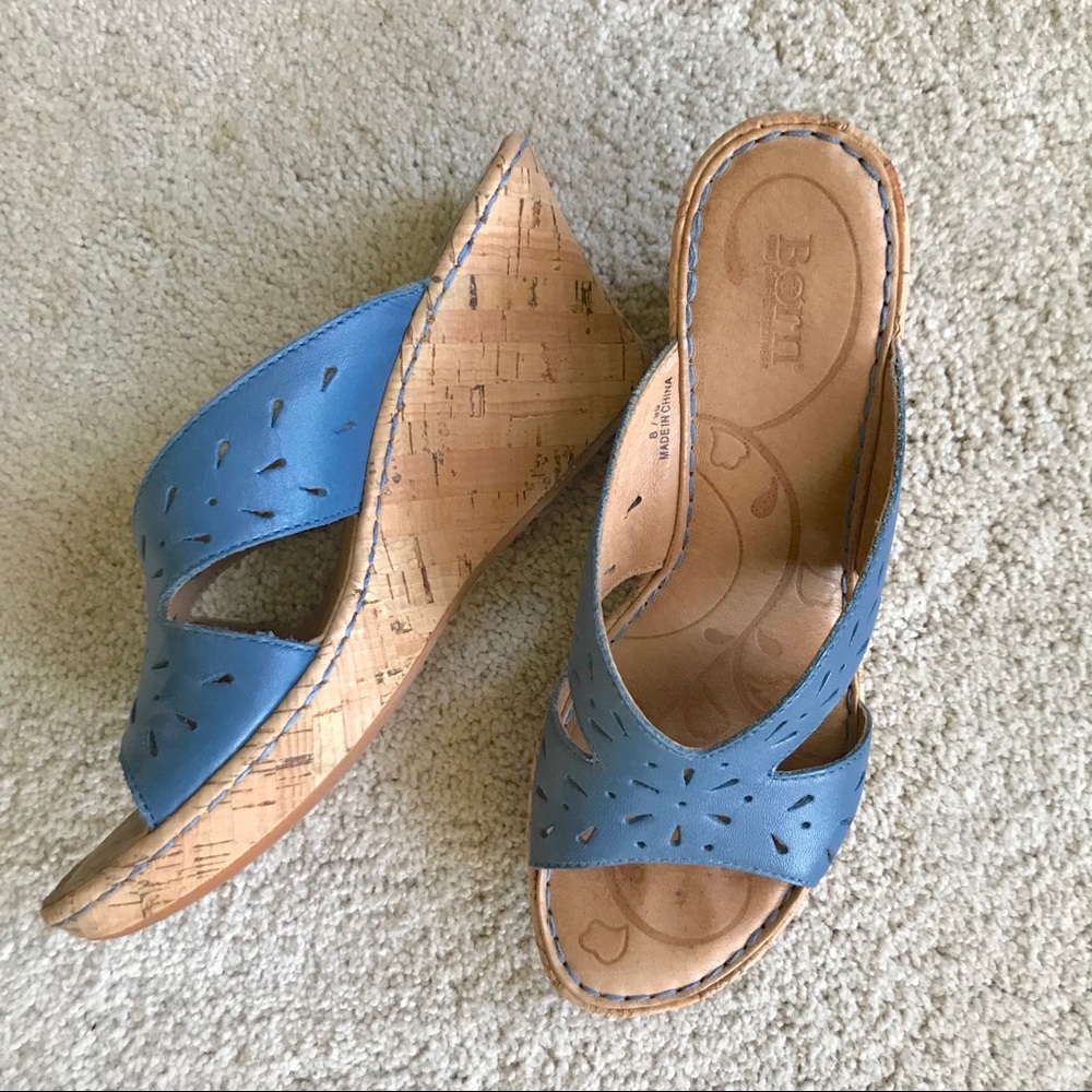 Born blue cork wedge sandals shoes size 8 (39 EU)